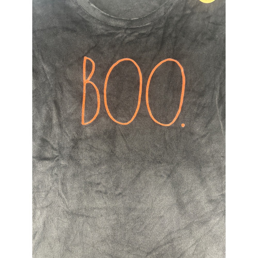 Rae Dunn Womens Boo Halloween Velour Short Sleeve Top Black‎ Orange Medium NWT - Picture 3 of 5